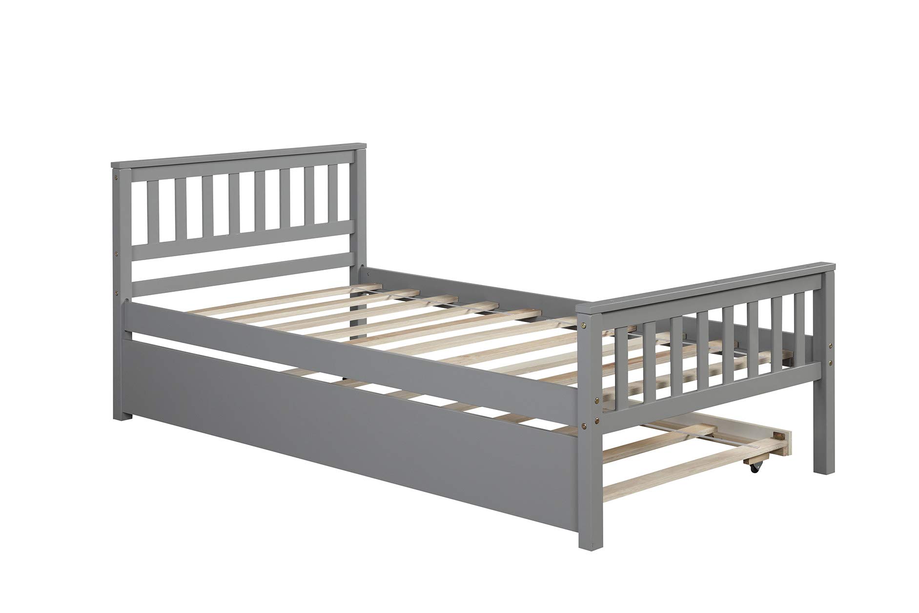 Merax Twin Size Wood Platform Bed with Trundle, Wooden Bed Frame Twin