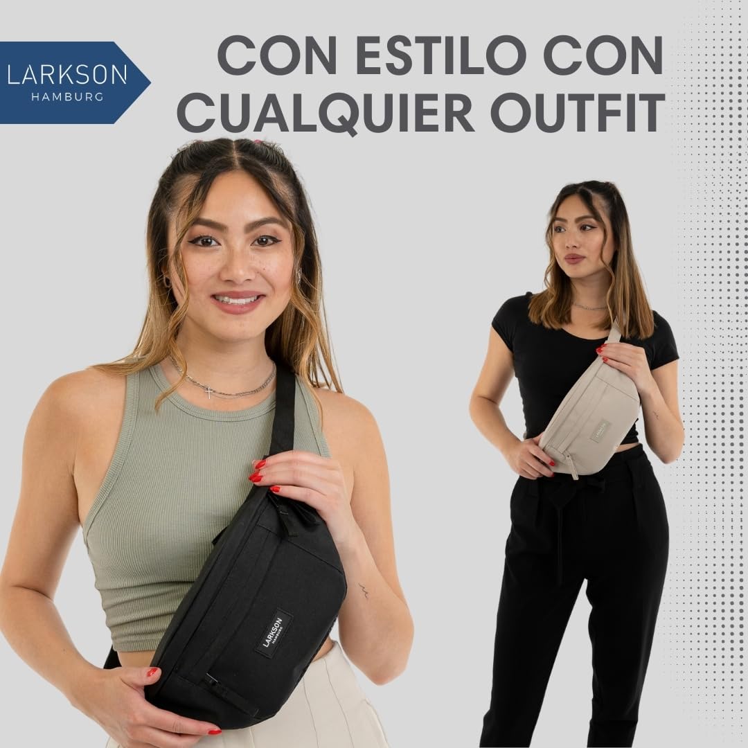 Larkson Riñonera Mujer y Hombre Gris - Ole - Bolsa en Bandolera para Festivales, Viajes y Deportes - Pequeña Bolsa de Cintura - Repelente al Agua