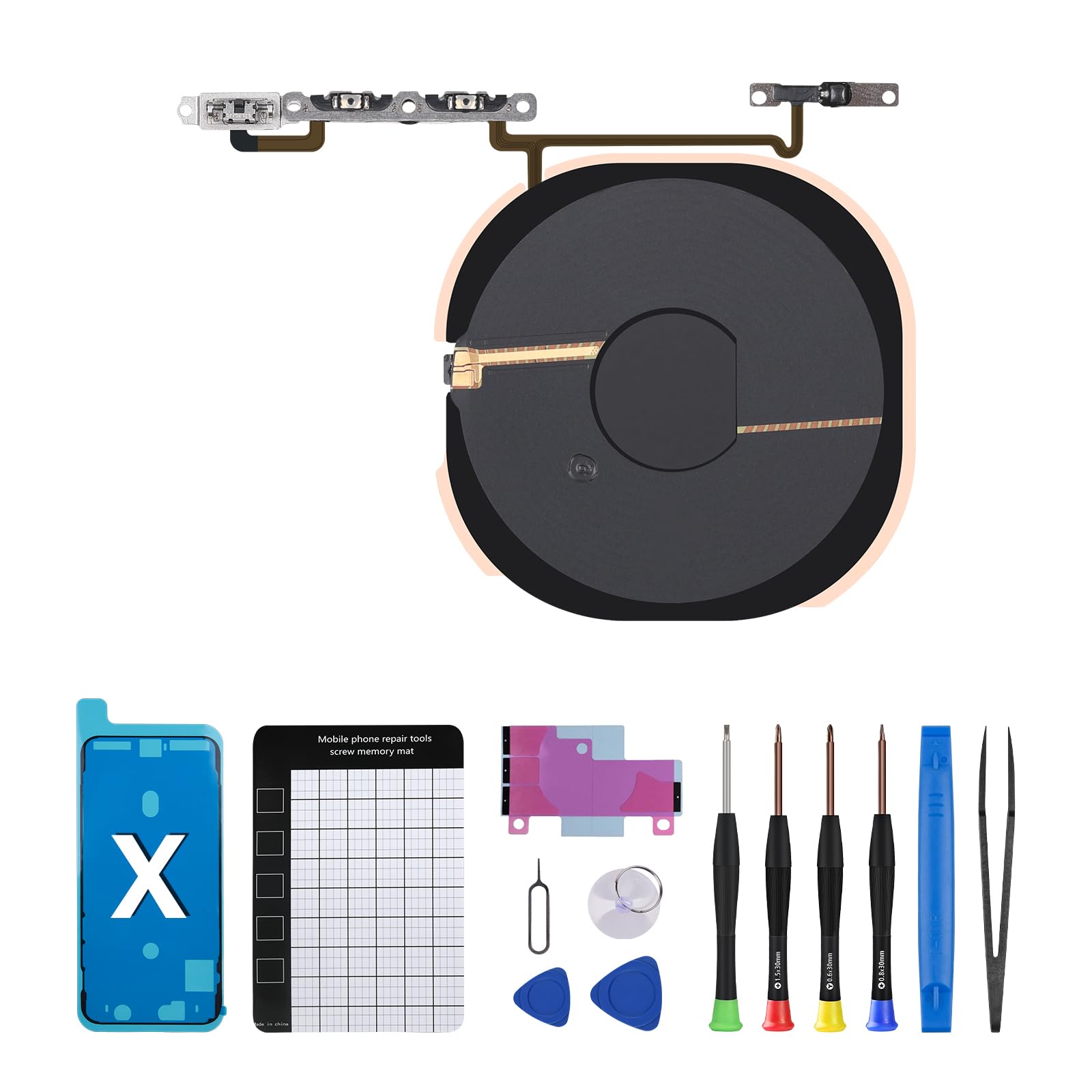 DGSCSMY for iPhone X NFC Chip Wireless Charging Coil Volume Button Replacement for iPhone 10 OEM Mute Key Button Silent Switch Control Assembly Metal Bracket Repair Fix Tools Kit A1865 A1901 A1902