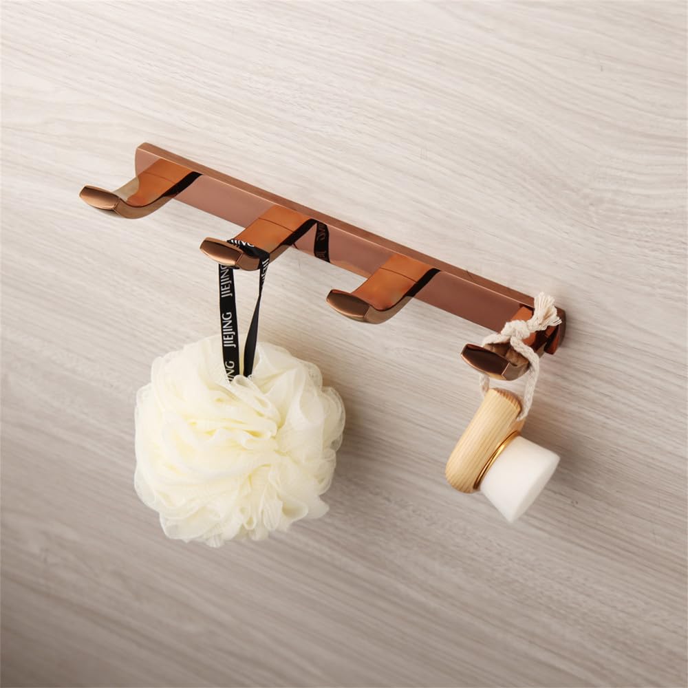 Accesorios de baño de Oro Rosa, Cepillo de baño de latón Macizo, Soporte de Papel, jabonera, Estante de Toalla, Kit Combinado de Montaje en Pared, Soporte de 4 Ganchos