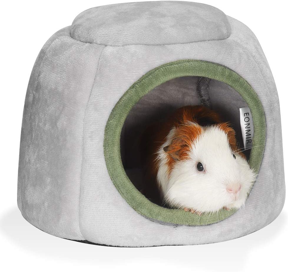 EONMIR Guinea Pig House, Hamster Hedgehog Winter Nest, Small Animals Warm Cage Cave Bed - Gray