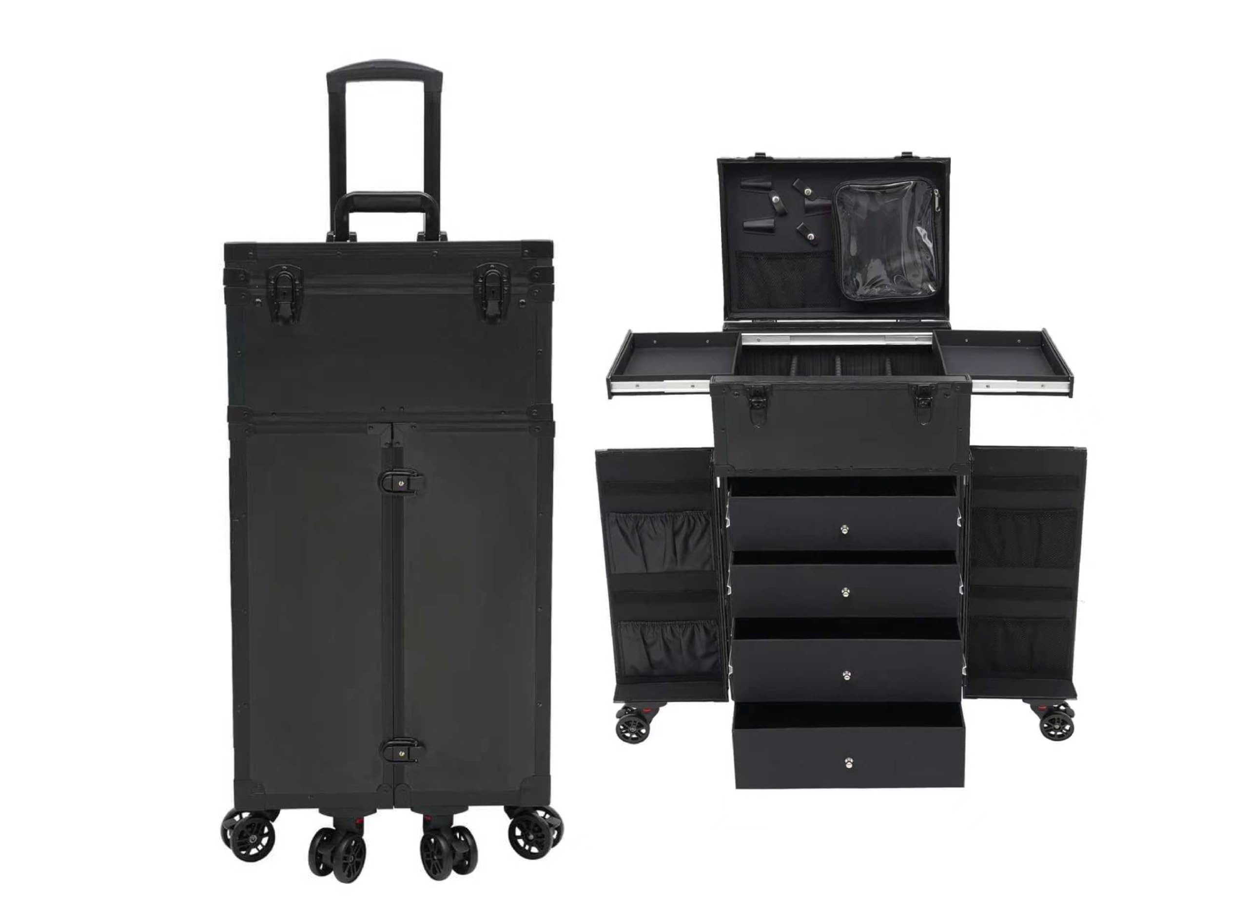 Fulavorty Cosmetic Train Case,Makeup Organizer Travel Case with Multiple Compartments,Rolling Makeup Case,Professional Makeup Casewith Wheels for