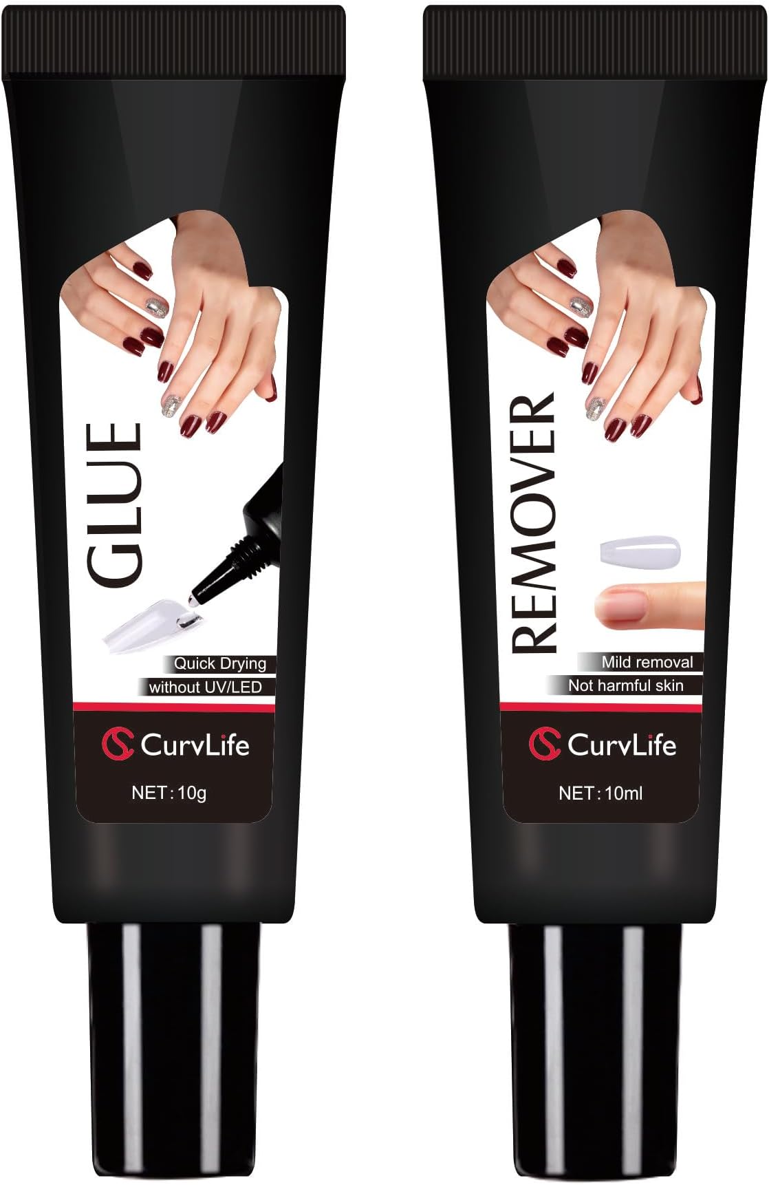 Newly Upgraded Quick Drying 10g Semi Solid Nail Glue with 10ml Remover for Press On Nails Tips No Need for UV Lamp Long Lasting Fake Acrylic Nails Kit Glue Gel
