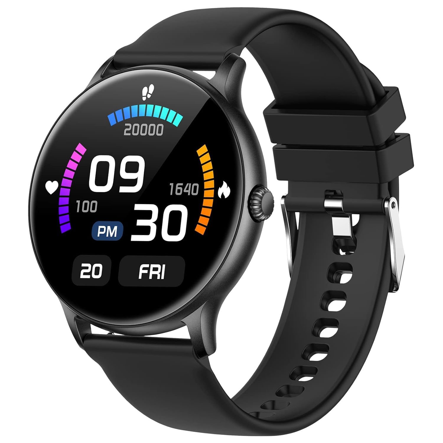 Fire-boltt 360 SPO2 full touch large display round smart watch with in-built games, 8 days battery life, ip67 water resistant with blood oxygen and heart rate monitoring (black), m (BSW003)
