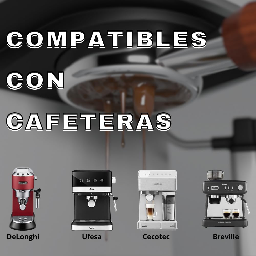 Lot De 2 Filtres à Café En Acier Inoxydable 51 Mm - Compatibles Cecotec, Delonghi, Ufesa, Pour Expresso Sans Pression, Avec Brosse Et Cuillère - 12
