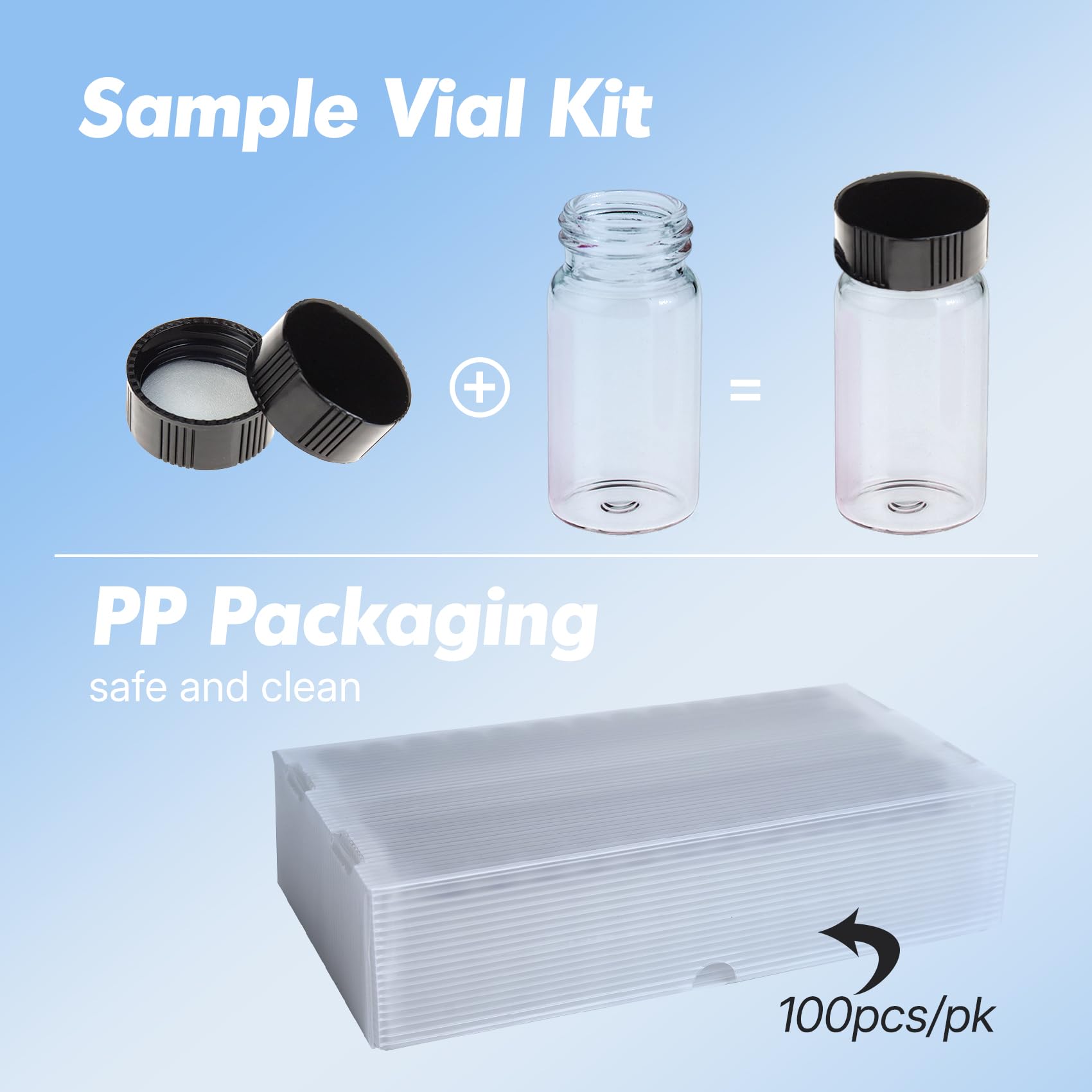 ALWSCI 100 Pezzi 20mL Fiale di Campione di Vetro Trasparente Bottiglie di Campionamento 24-400 Nero Tappo Superiore Chiuso PP, PE Liner Fiale di Laboratorio Contenitore di Campione 27,5x57mm