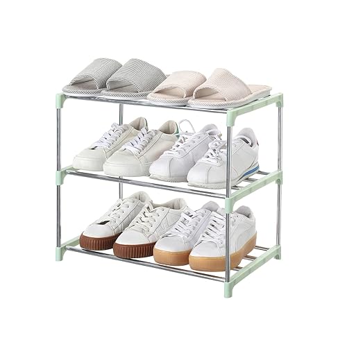 Jucaifu Stackable Small Shoe Rack, Entryway, Hallway and Closet Space Saving Storage and Organization (3-Tier, Green) - 3-Tier - Green