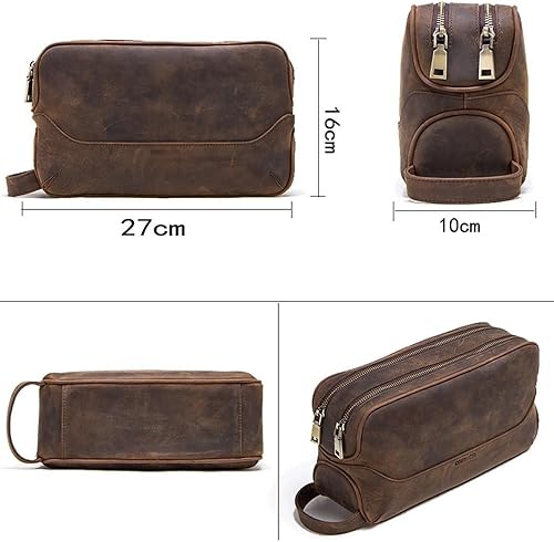 Miniatura 2 de YIORYO Neceser para hombre, bolsa de afeitado de cuero para hombres, bolsa de aseo de cuero para hombre, kit de cuero Dopp para hombres, bolsa de