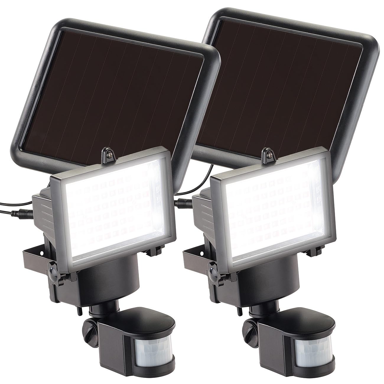 Luminea LED Strahler Solar außen: 2er-Set Solar-LED-Wand-Fluter für außen, mit Bewegungssensor, 600 lm (Fluter mit Bewegungsmelder, mit Akku, Hausnummer)