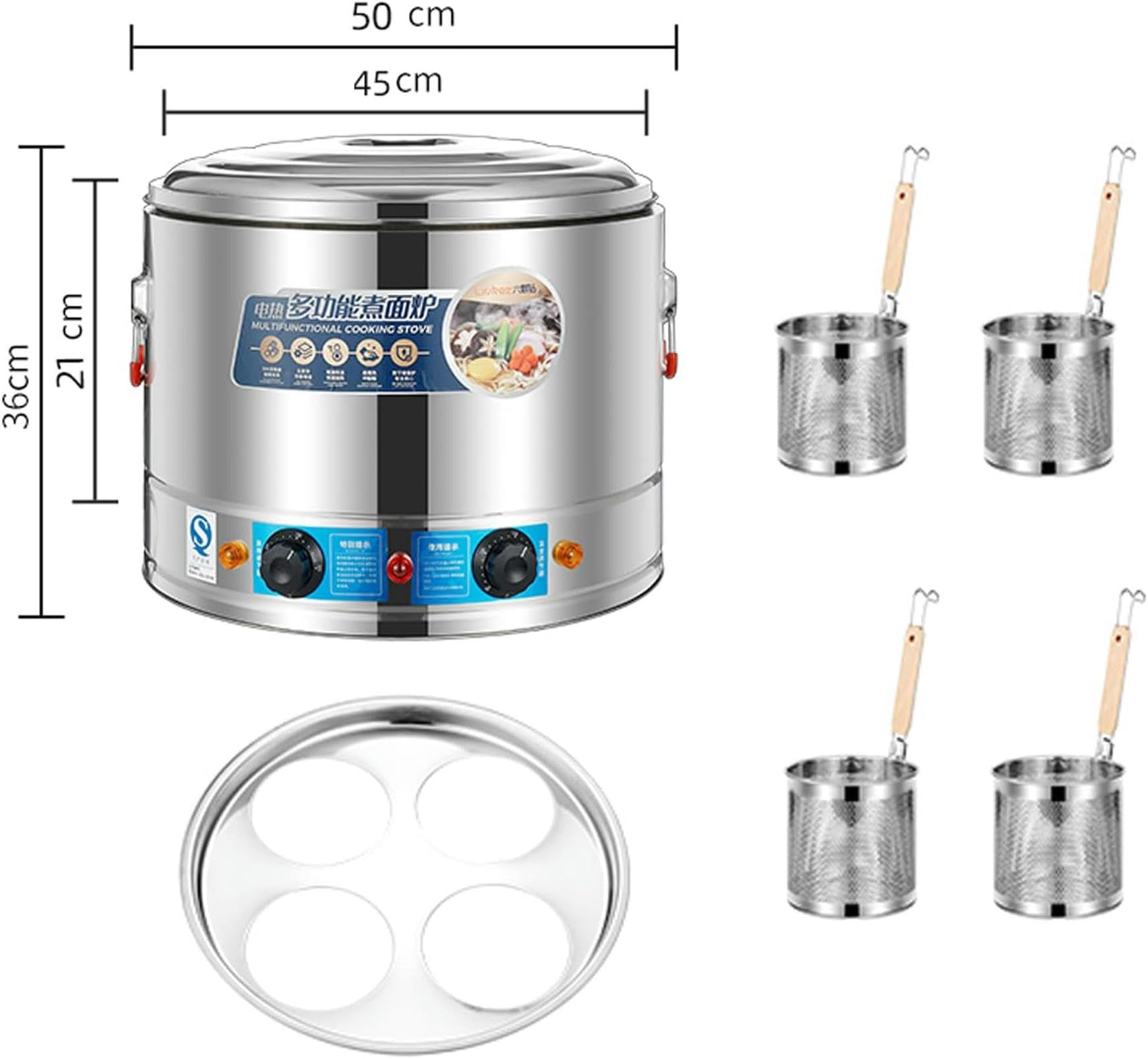 Cuiseur à pâtes commercial, cuiseur à nouilles électrique 3800 W à économie d'énergie, chauffage rapide par le bas avec 4 paniers pour restaurant, cuisson de boulettes de légumes 0-200 ℃ températ