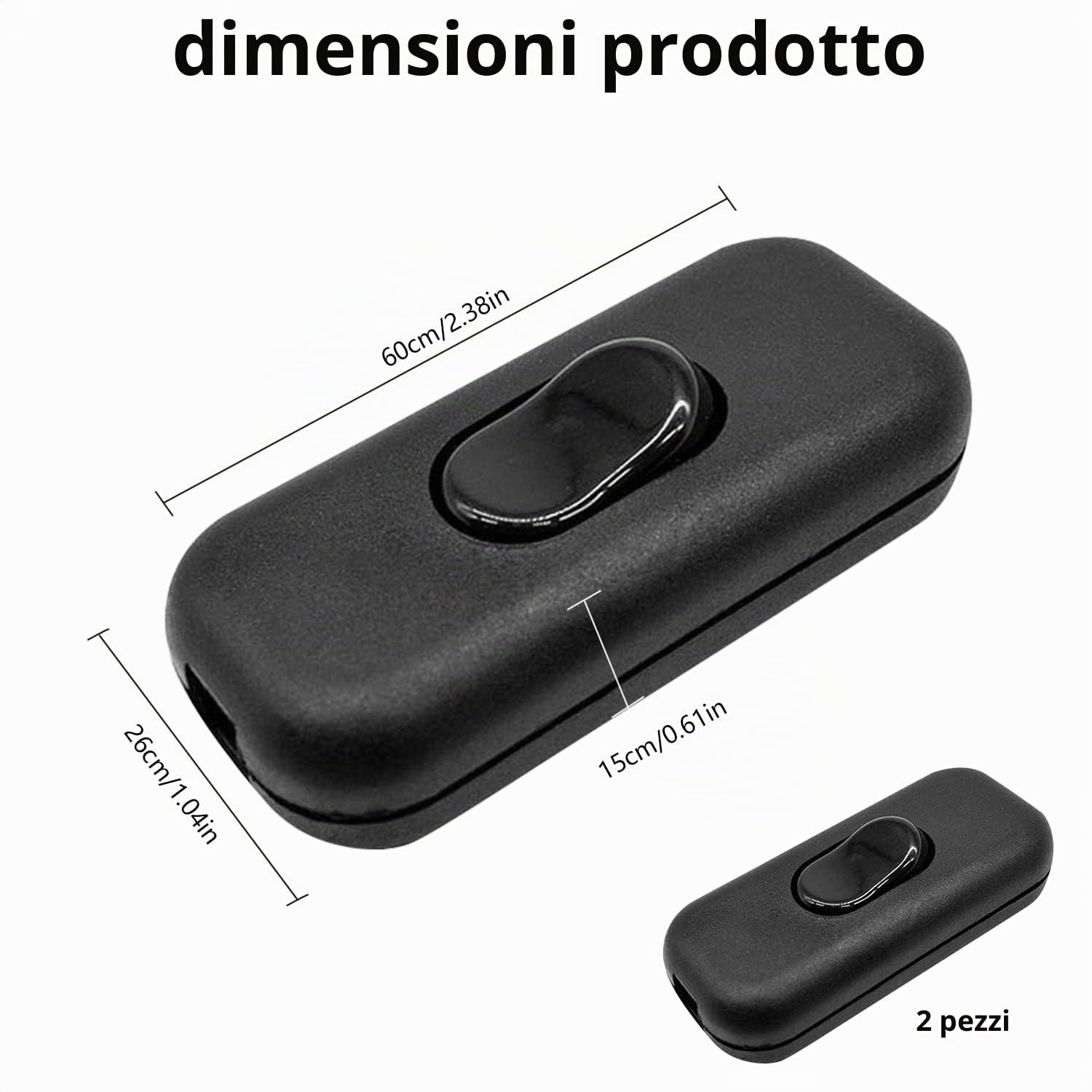 Interruttore Lampada Nero Bipolare, 4pz Adatto per Luce a Casa e in Camera da Letto (6 A, 250 V)