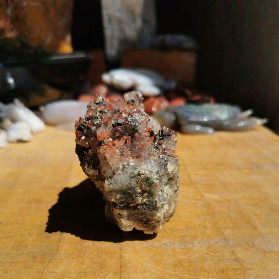 パイライトピンク水晶クラスター5共生鉱物鑑賞石石置物オブジェ