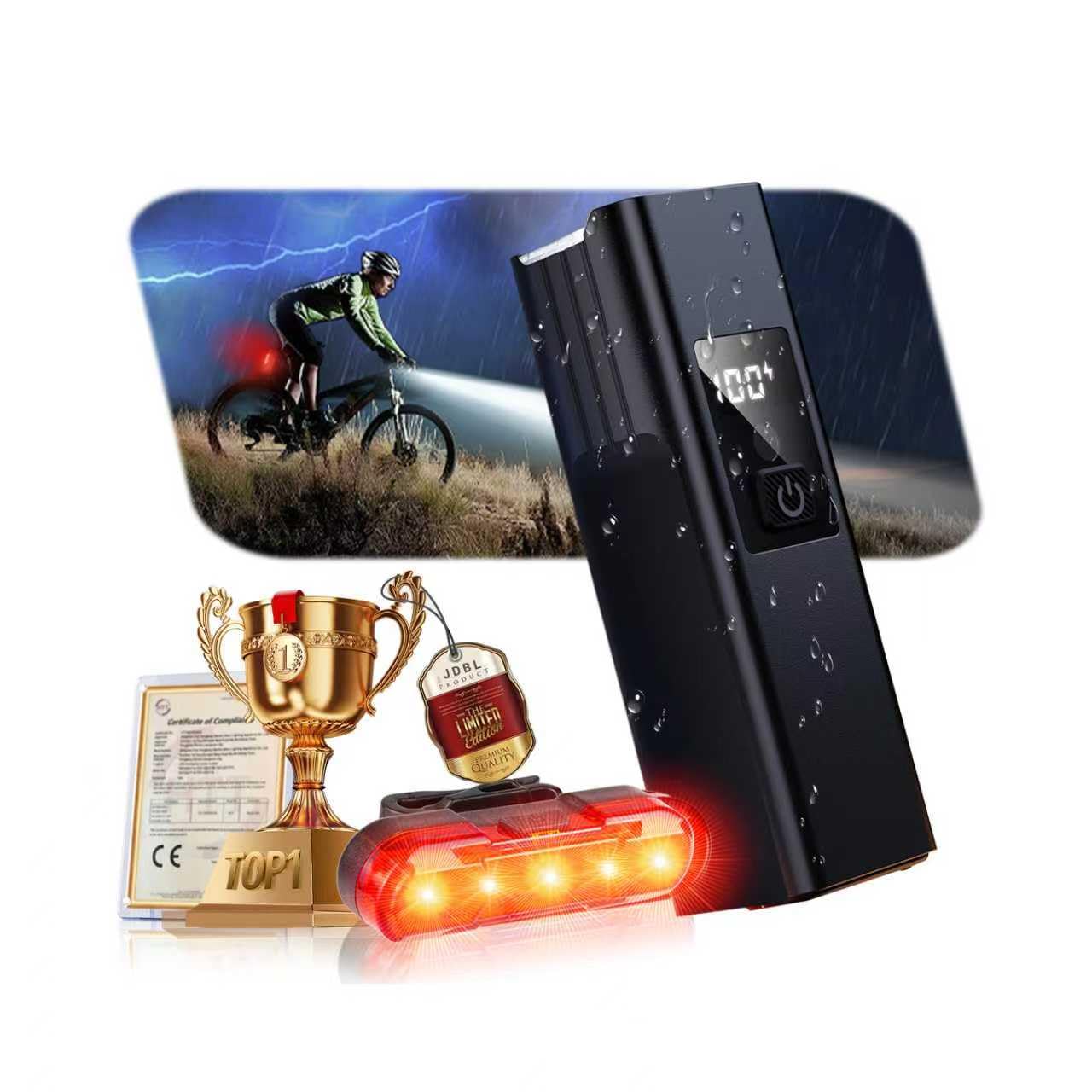 JDBL 8.0 Bike Lights Front and Back 5+4Mode Upgrade【20K Tests- Military Tough】Bike Lights【1800 Lumens-Light TÜV Certification】Stormproof Bicycle Llights USB-C Fast Charge For Distance.Trail.Commute.