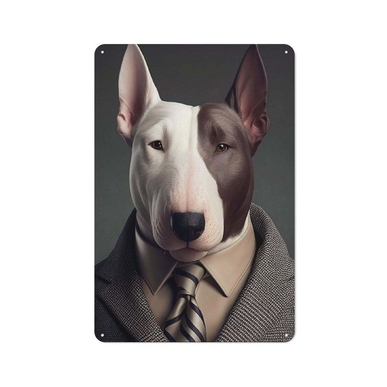 Junmoney Bull Terrier Suit Business Modern Retro Metal Wall Art Sign 30X20cm, Studio Wall Art For Modern Home, Workshop, Office Or Cafe