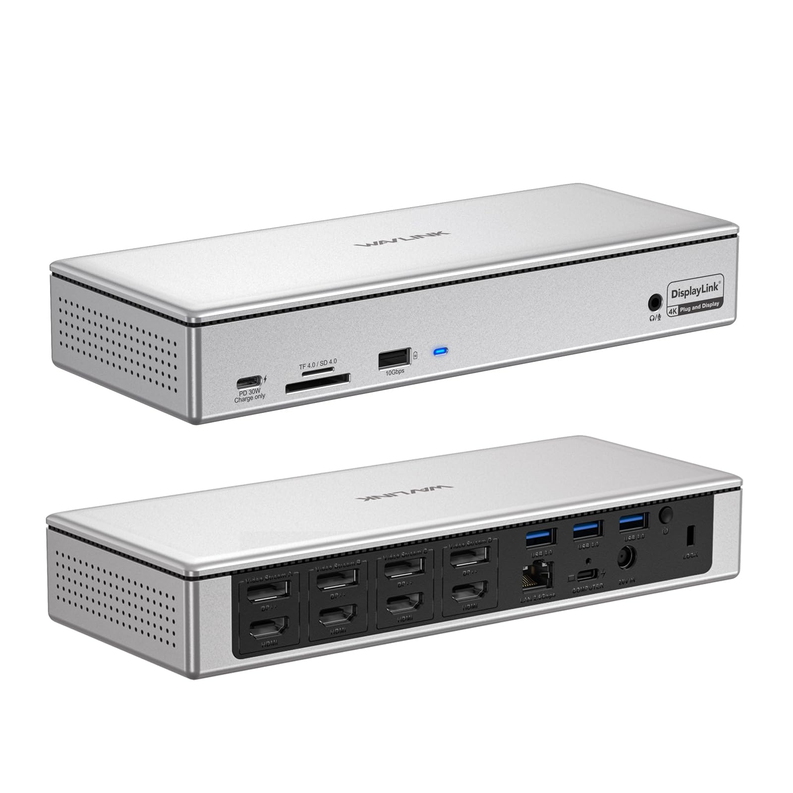 WAVLINK DisplayLink Docking Station 19-in-1 USB-C/A per Mac M1/M2, Windows e New MacBook Neo, 4 Monitor 5K/4K@60Hz, 4 HDMI + 4 DP, 2.5G LAN, 180W, 10Gbps