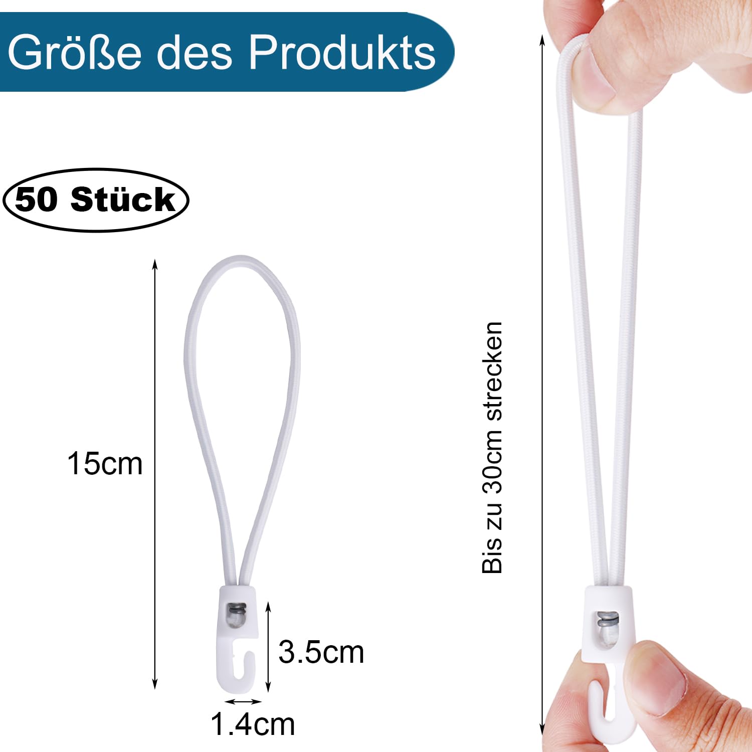 JunGG Bungee Cords with Hooks 50 Pcs 6 Inch Elastic Bungee Ropes with Hooks - Short Tarpaulin Hooks - Small Bungee Rope - Image 2