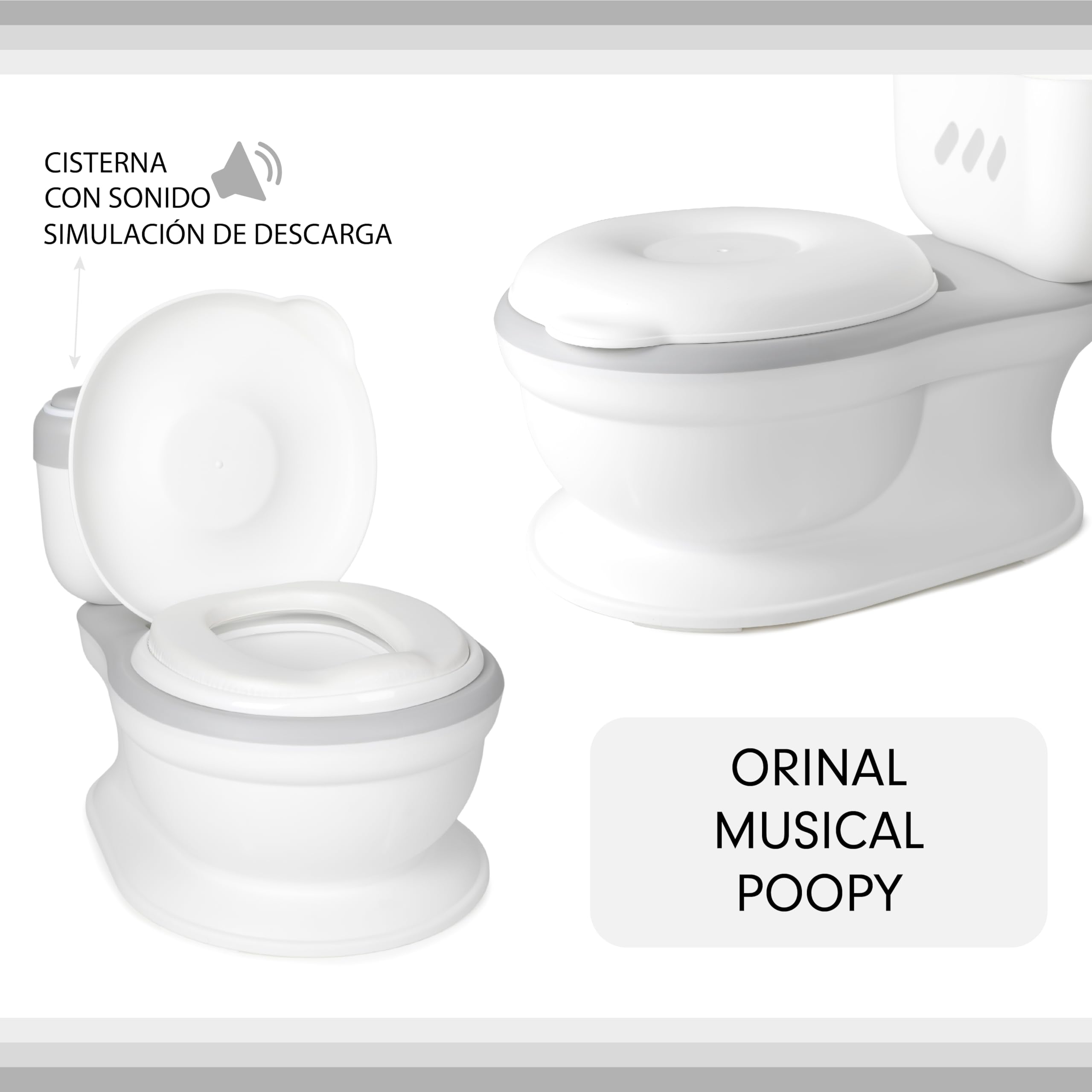 Toral Orinal Bebe 2 años Musical Acolchado. Inodoro portatil handy potty. Ayuda al aprendizaje de bebés y niños. Perfecto como orinal o baño. Con sonido incluido. +18m Modelo Poopy