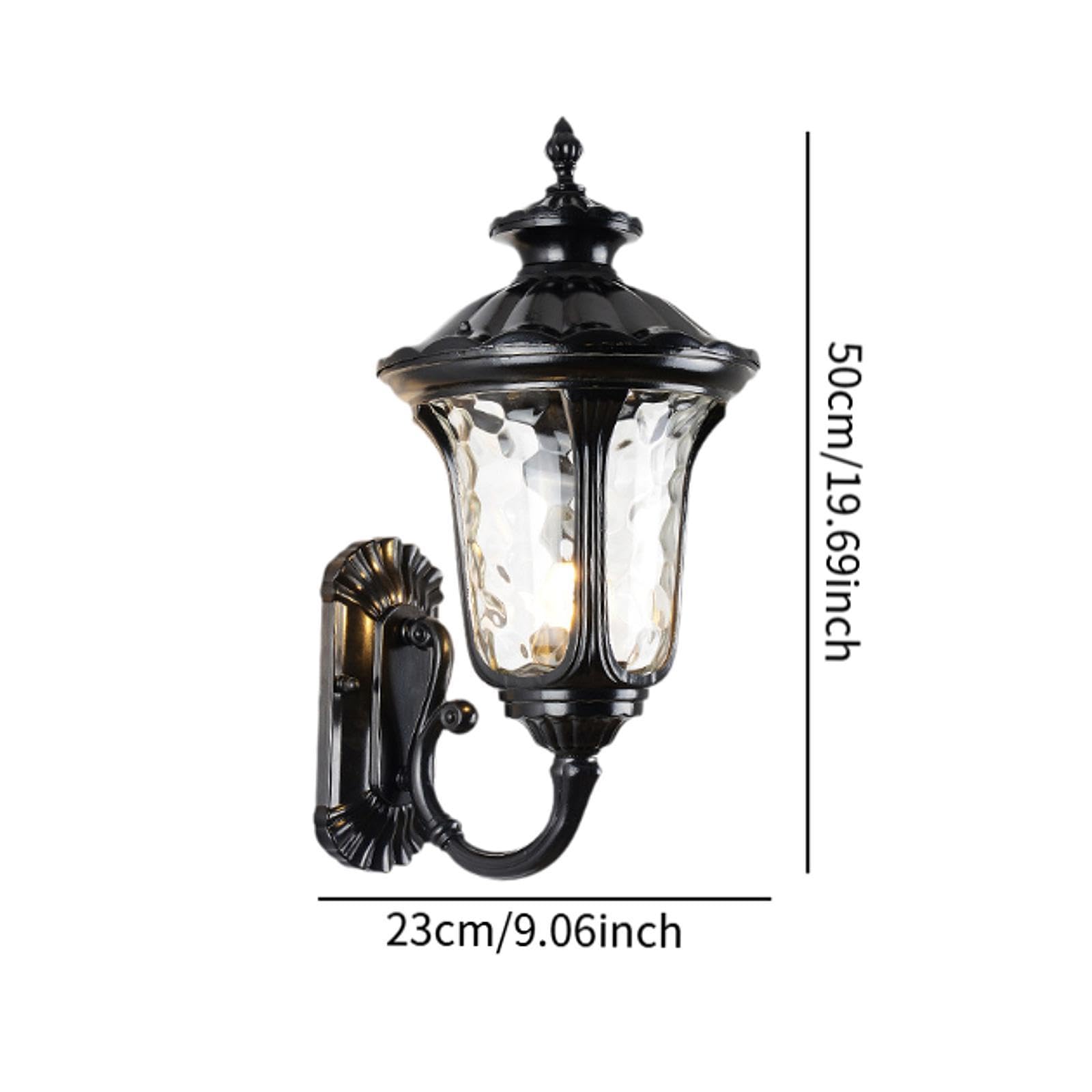 Applique Murale Extérieure Classique Européenne avec Douille E27, en Aluminium et Verre Résistant à l'eau, Offrant Une Luminosité Accueillante, Noir 23 Cm X 50 Cm