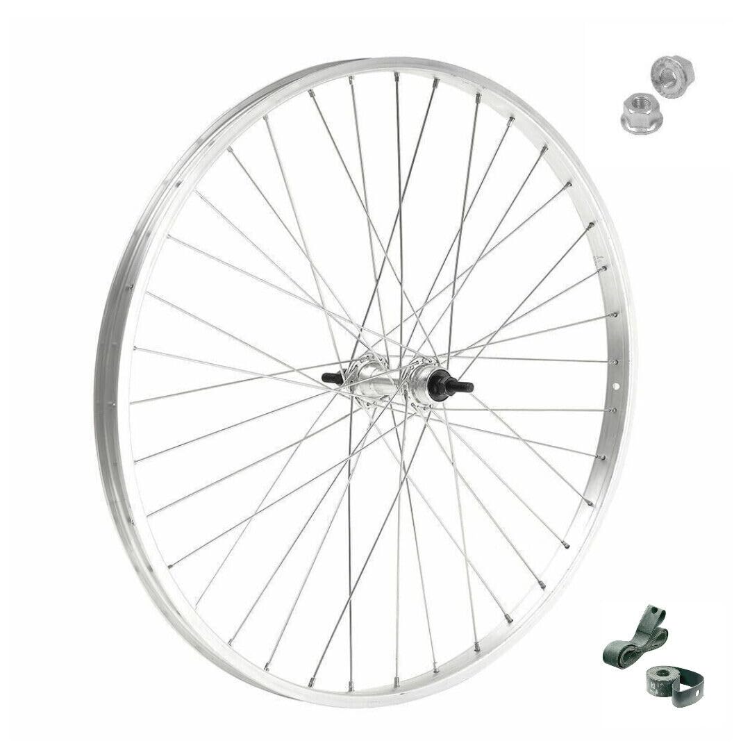 RUOTA/CERCHIO ANTERIORE 28" X 1.75 BICI ATTACCO STANDARD ALLUMINIO/ACCIAIO OLANDA - BICICLETTA CITY BIKE - PASSEGGIO - GRAZIELLA - MTB DADI DI FISSAGGIO E FLAP INCLUSI
