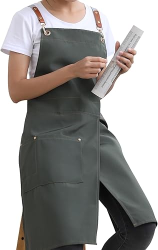 KITCHIEF Delantal de Cerámica con Pierna Dividida, Delantal de Chef de Espalda Cruzada con Bolsillos, Delantal de Pintura con Correas Ajustables