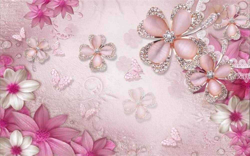Amazon Ljjlm 3d壁紙写真壁紙カスタムリビングルーム壁画ピンクの宝石と花3d絵画ソファテレビ背景壁紙 0x150cm 壁紙