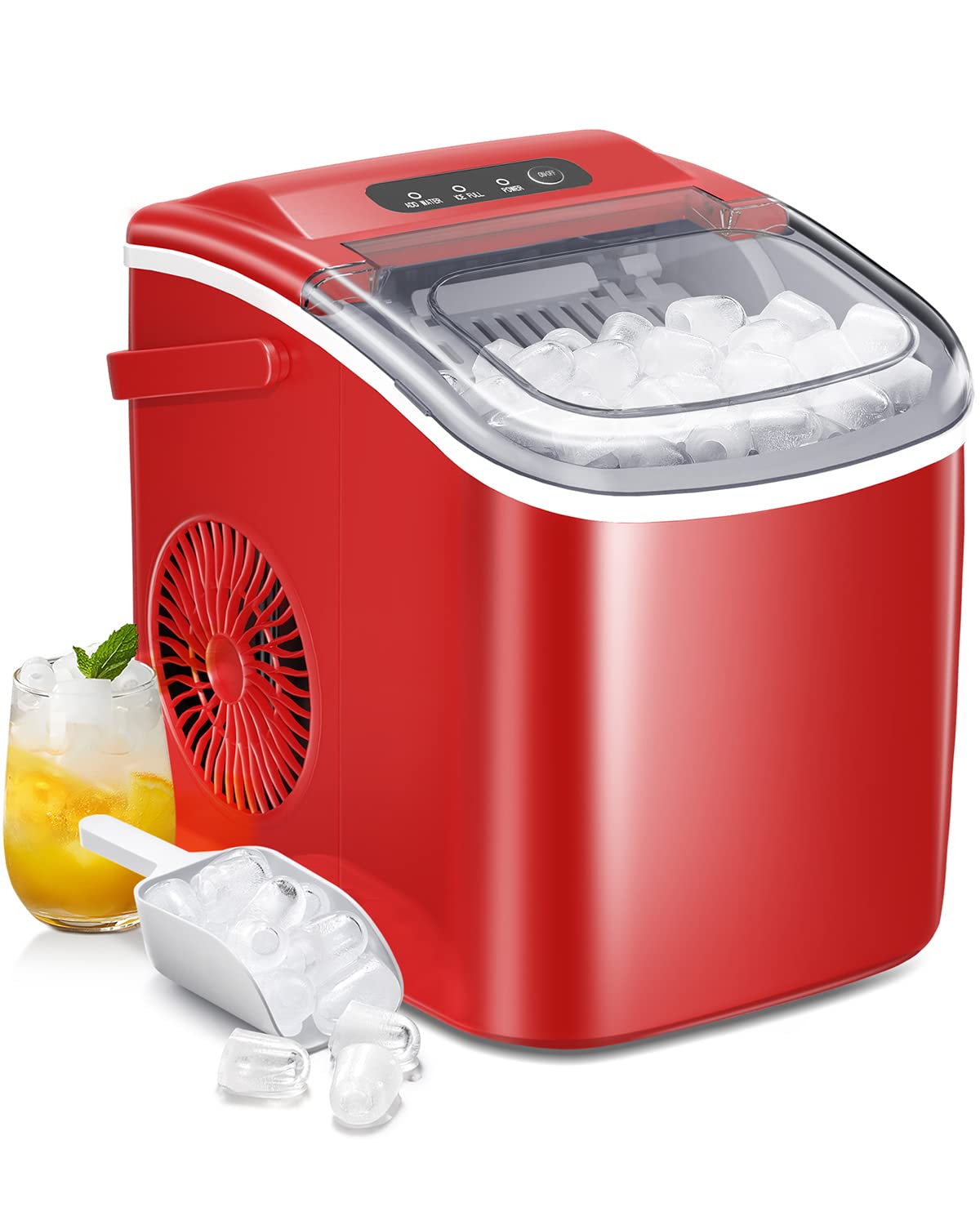 AGLUCKY Ice Makers Countertop,Portable Ice Maker Machine with Handle,Self-Cleaning Ice Maker, 26Lbs/24H, 9 Ice Cubes Ready in 8 Mins, for Home/Office/Kitchen(Red)