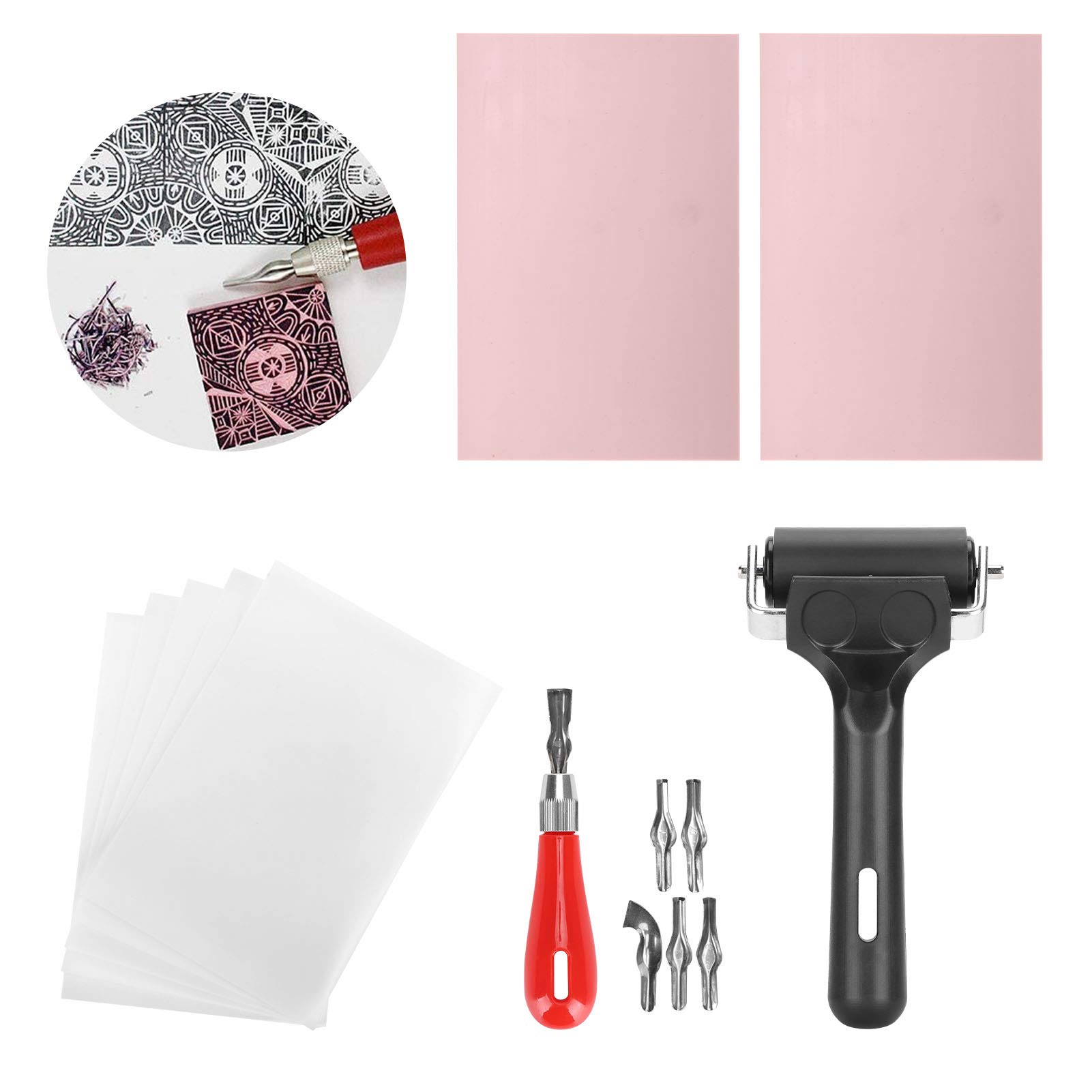 Fdit Kit Intaglio Timbri 15 Pezzi con Gomma Crepla e Rullo, Set Completo per Principianti Arte Fai da Te Artigianato