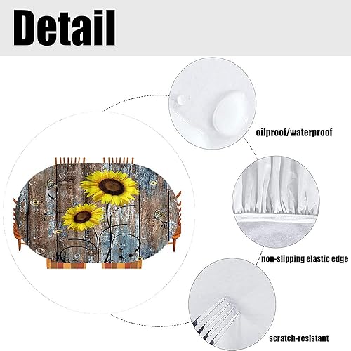 Miniatura 4 de Mantel ajustable ovalado de girasol, flores amarillas rústicas en puerta de granero marrón en otoño, para cocina, comedor, fiesta, vacaciones,