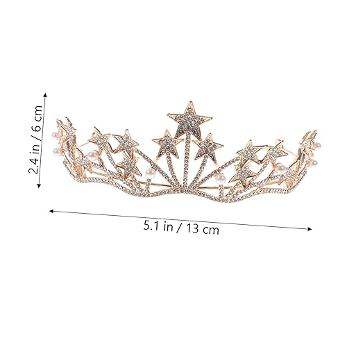Miniatura 2 de Beaupretty Diadema de corona de estrella con diamantes de imitación, corona de diosa, corona de novia, tiara nupcial para mujer (dorado)