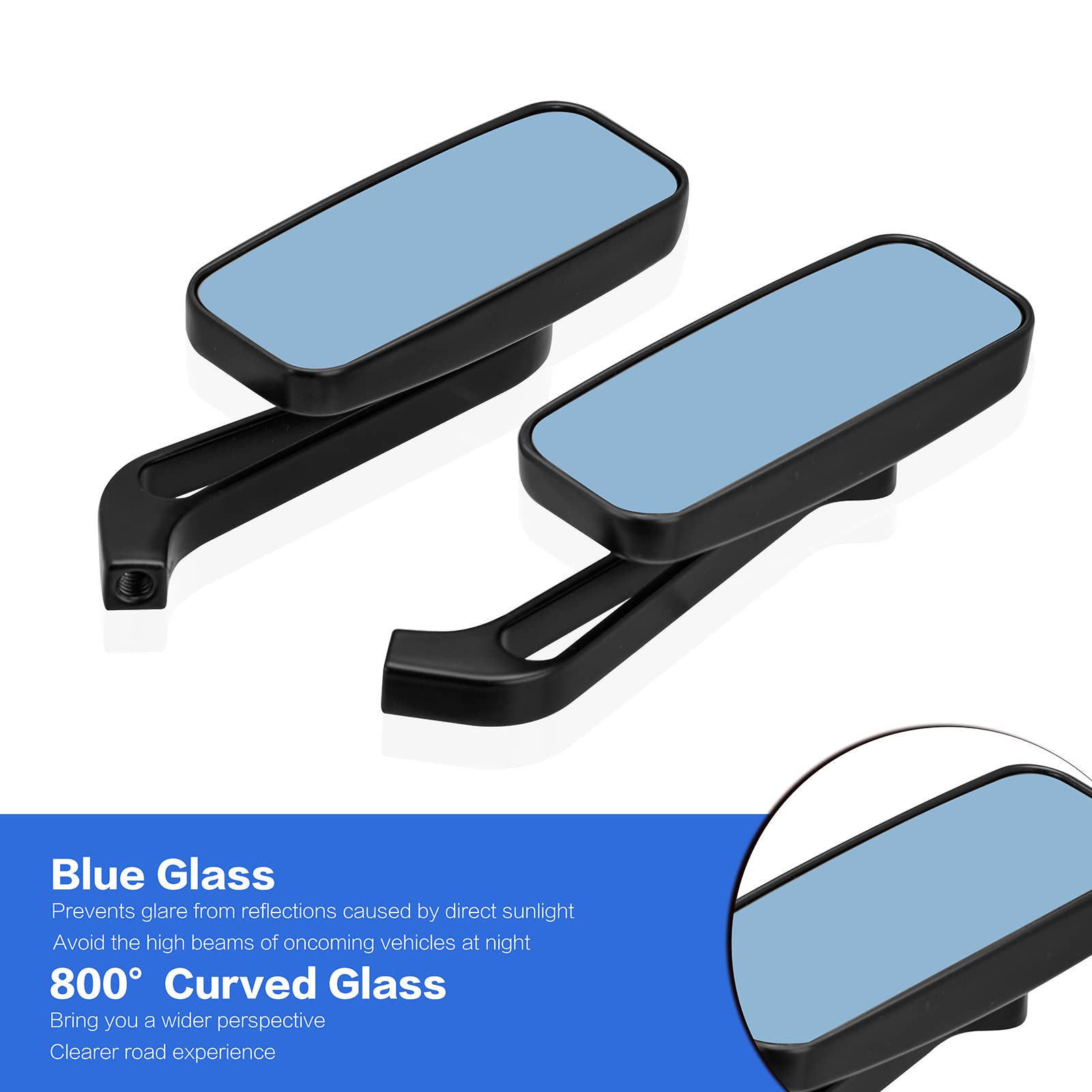 LKV 8mm/10mm Rétroviseur Latéraux Rectangle universel guidon aile rétroviseu pour Bobber Cruiser Choppers Touring ATV Sport vélo