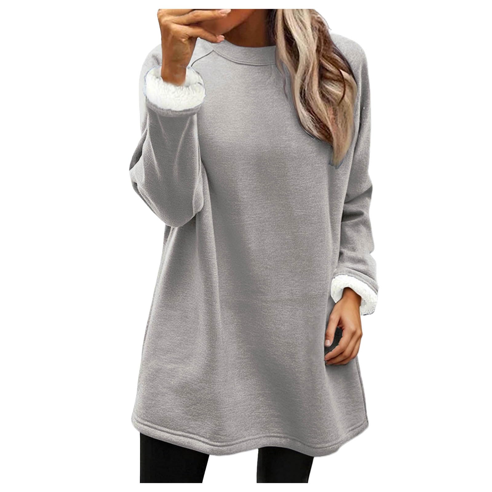 Women's Fleece Lined Sweatshirt, Boa Lined, Long Length, Loose, Large Size, Pullover, Winter Clothing, Top, Long Sleeve, Solid, Stylish, Warm, Oversize, Warm Inner, Body Cover, Adults, Going Out