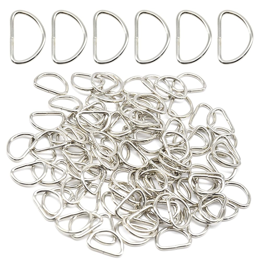 Lot de 100 anneaux en métal en forme de D pour sangle, couture, bricolage, cravates, sacs (argent