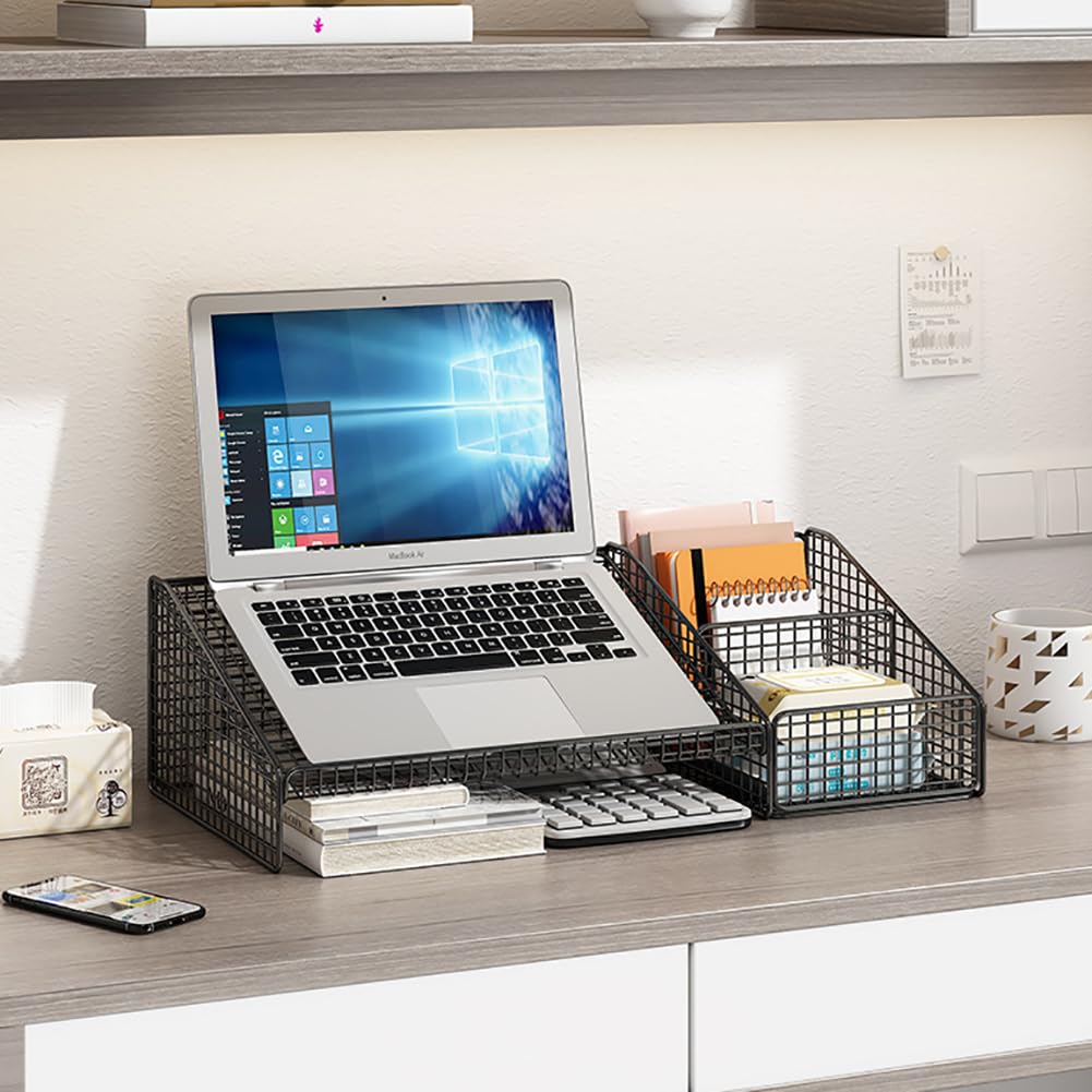 CAKERS Stand D'ordinateur Portable Créatif || Ergonomic Desktop Organizer Storage Shelf | Sturdy Metal Refracted Pour La Maison Et Le Bureau Utilisation,Noir,52x25x19cm (20.4x9.8x7.4in)