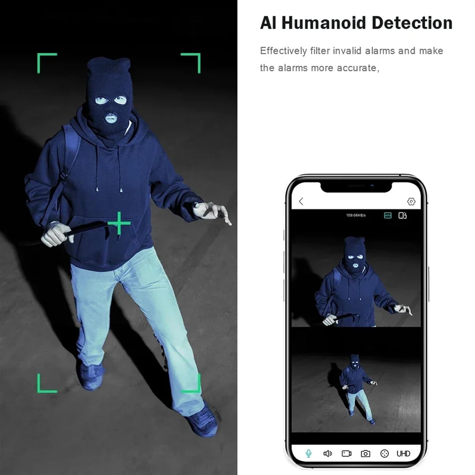 Caméra de sécurité, Caméra de Surveillance sans Fil 8MP 6MP, détection Humaine, Vision Nocturne Couleur, Double Objectif, écran, Protection sécurité, étanche(8MP Add 64G Card)