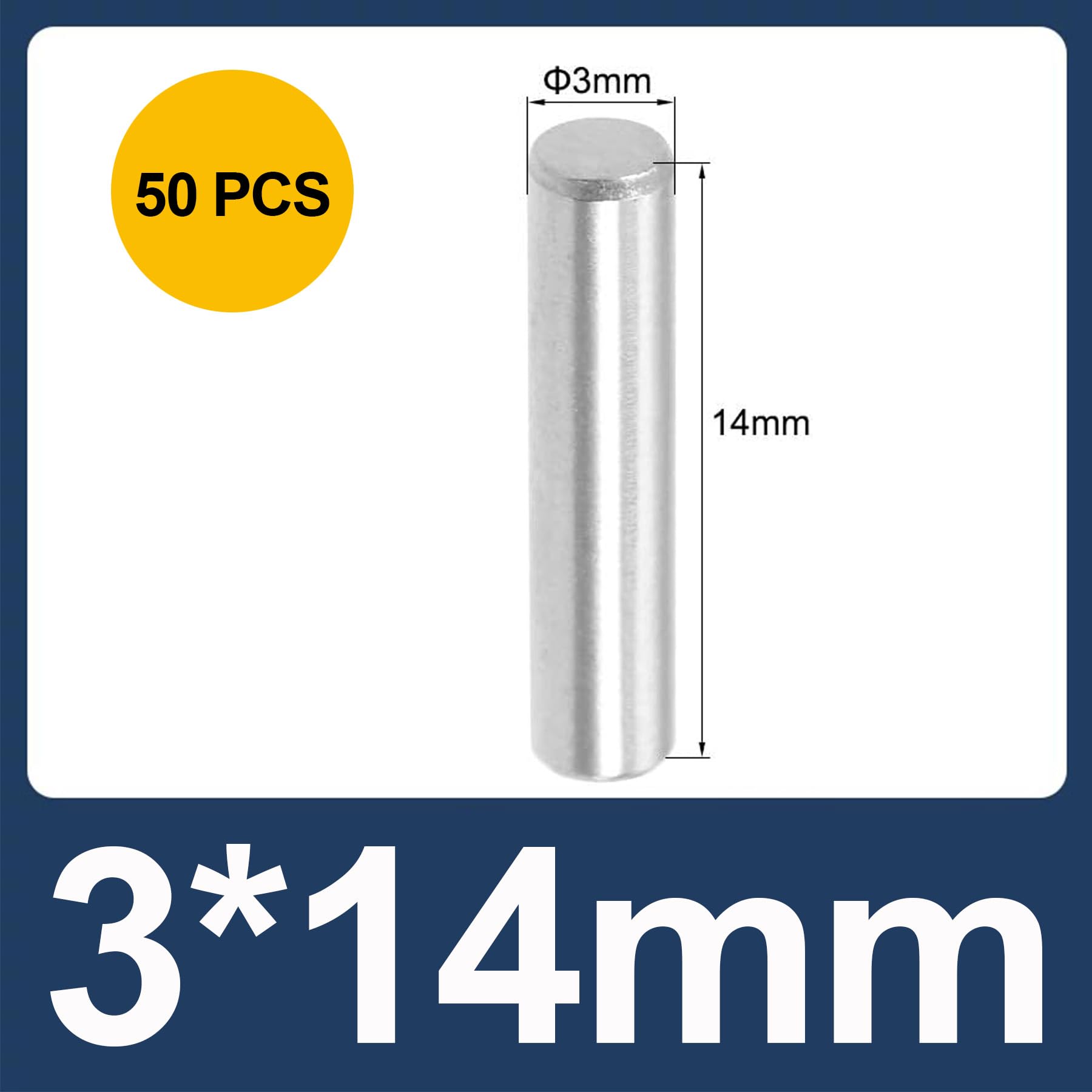 LEPEVNEY 3mm x 14mm 304 Stainless Steel Dowel Pins Shelf Pegs Support Shelves Silver Tone 50Pcs - Image 2