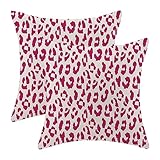 Hot Pink Leopard Pillow Covers 18x18 Inch Set of 2, Cheetah Animal Print Throw Pillows Farmhouse Linen Chinoiserie Decorative Pillow Case for Couch Sofa Bedroom Outdoor Decor