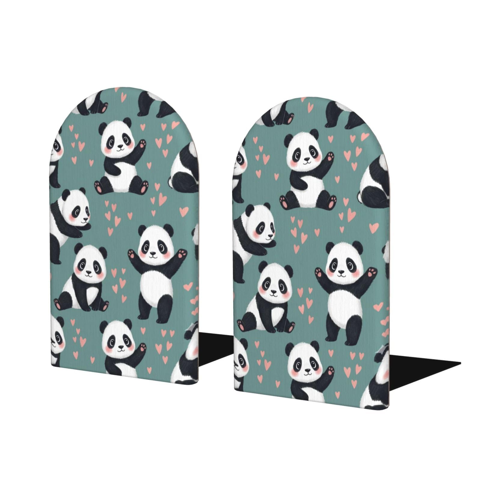 Wood Bookends for Shelves, Cute Panda Non-Slip Book Ends for Home Office Decor, Aesthetic Decorative Book Stands/Holder/Stopper, Book Dividers, Desk Organizers