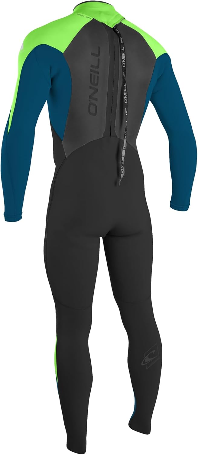 O'Neill Men's Epic 4/3mm Back Zip Full Wetsuit, Black/Ultra Blue/Dayglo, Medium