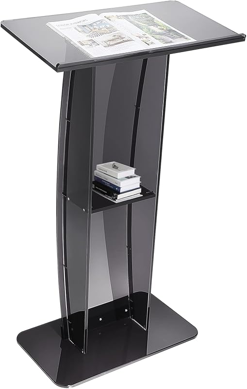 VEVOR Acrylic Podium, 47" Acrylic Podium Stand with Wide Reading Surface & Storage Shelf, Floor-Standing Clear Pulpits Acrylic for Church Office School, Black
