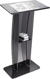 VEVOR Acrylic Podium, 47" Tall, Acrylic Podium Stand with Wide Reading Surface & Storage Shelf, Floor-standing Clear Pulpi...