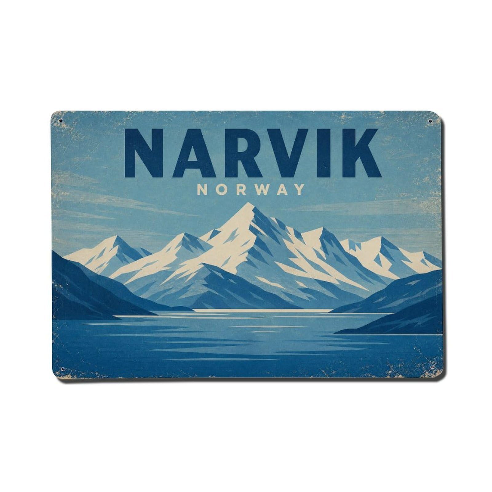 Vintage Travel Norway Narvik Metal Tin Sign Plaque Wall Decor for Cafe, Club Bar, Office, Garden Metal Poster 8x12Inch