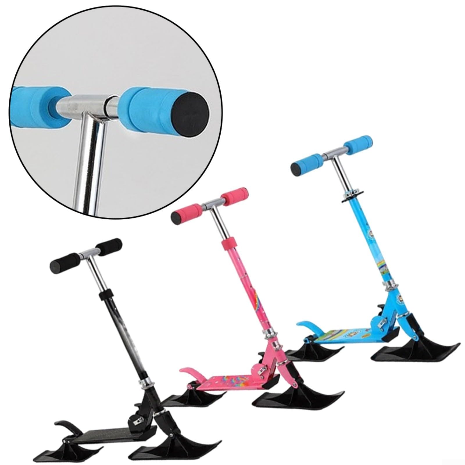 2-in-1 Kinder Schneeroller,Robuster Eisen-PVC Scooter Verschleißfest Für Schnee Und Land Winter Outdoor Spielzeug Für Jungen Mädchen(B)