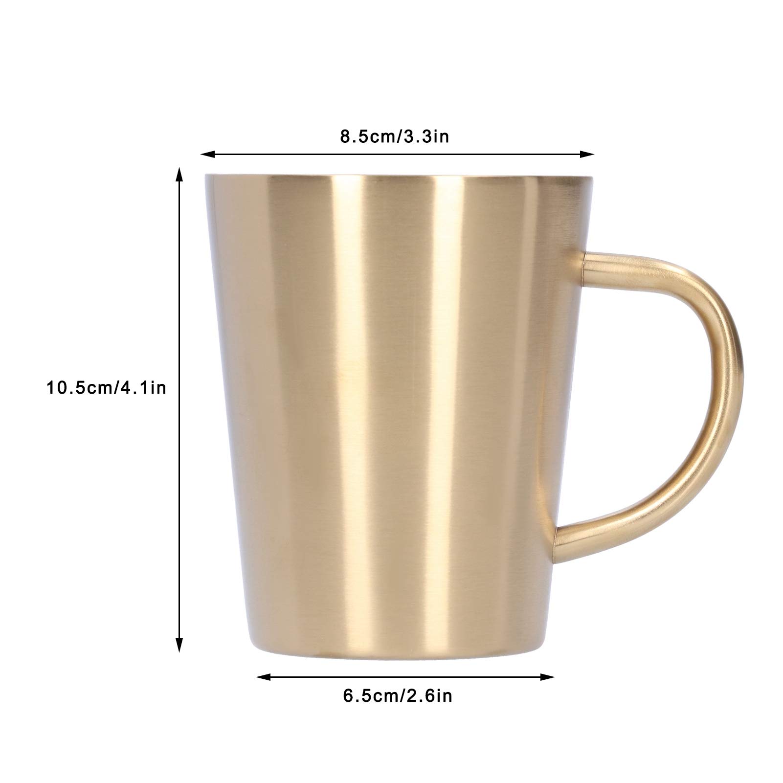 Restokki 340ml 304 Stainless Steel Beer Mug Coffee Water Cup with Handgrip, Double Wall Metal Drinking Cups for Beer Cocktails Coffee Tea(Gold)
