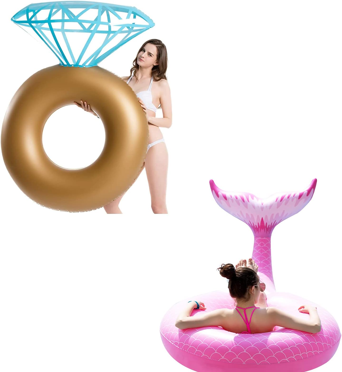 Jasonwell Inflatable Diamond Ring Pool Float - Engagement Ring Bachelorette Party Float and Product Image Jasonwell Giant Inflatable Mermaid Tail Pool Float with Fast Valves