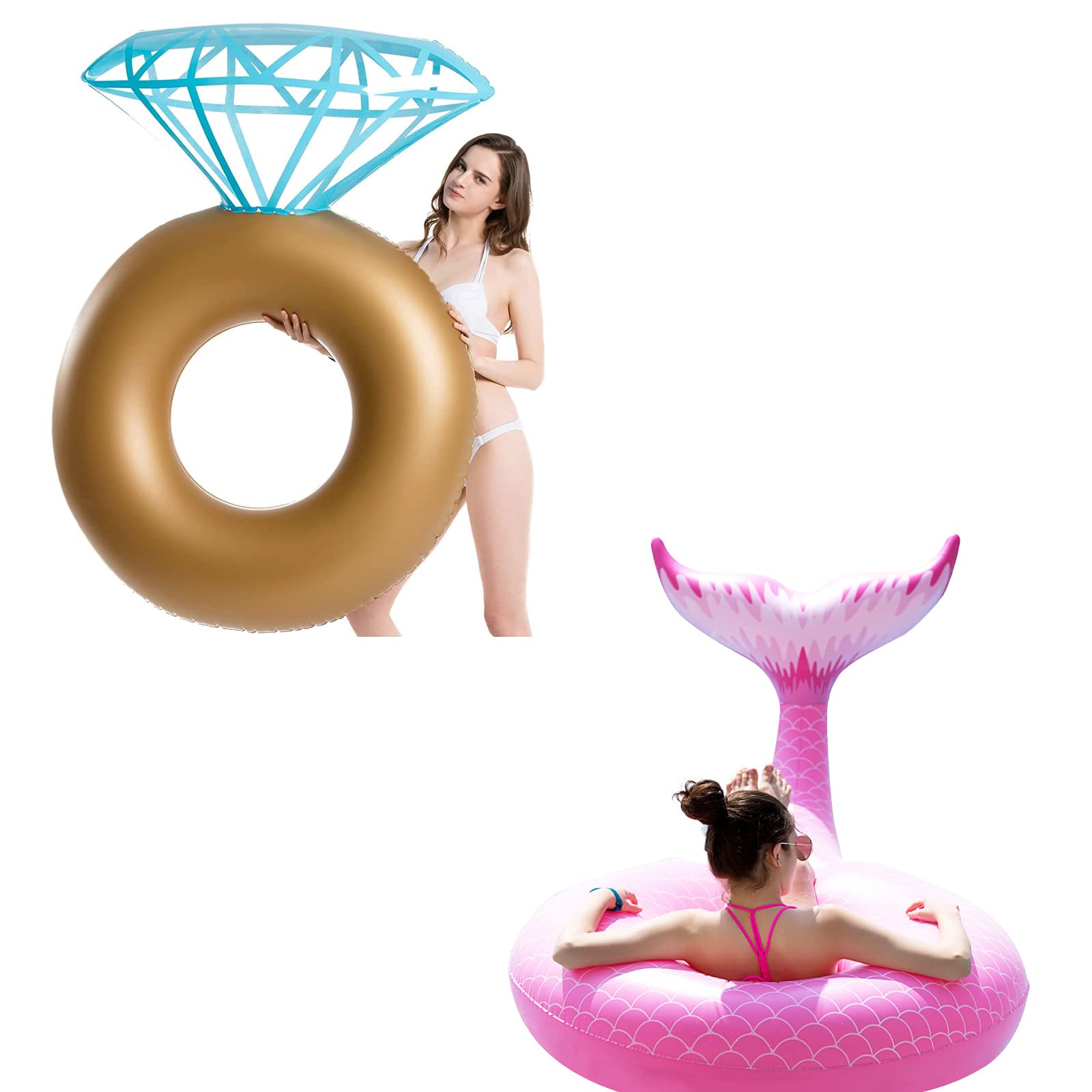 Jasonwell Inflatable Diamond Ring Pool Float - Engagement Ring Bachelorette Party Float and Product Image Jasonwell Giant Inflatable Mermaid Tail Pool Float with Fast Valves