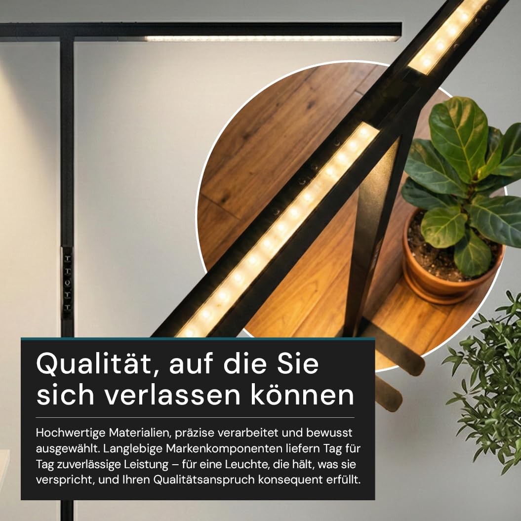 LUXULA Büro Stehleuchte LED Up/Down - Stehlampe Büro für Schreibtisch Homeoffice, dimmbar per Touch - 90W 5000lm, 4000K Neutralweiß, UGR<16 blendarm, CRI 98 farbtreu, Automatikdimmung, Schwarz