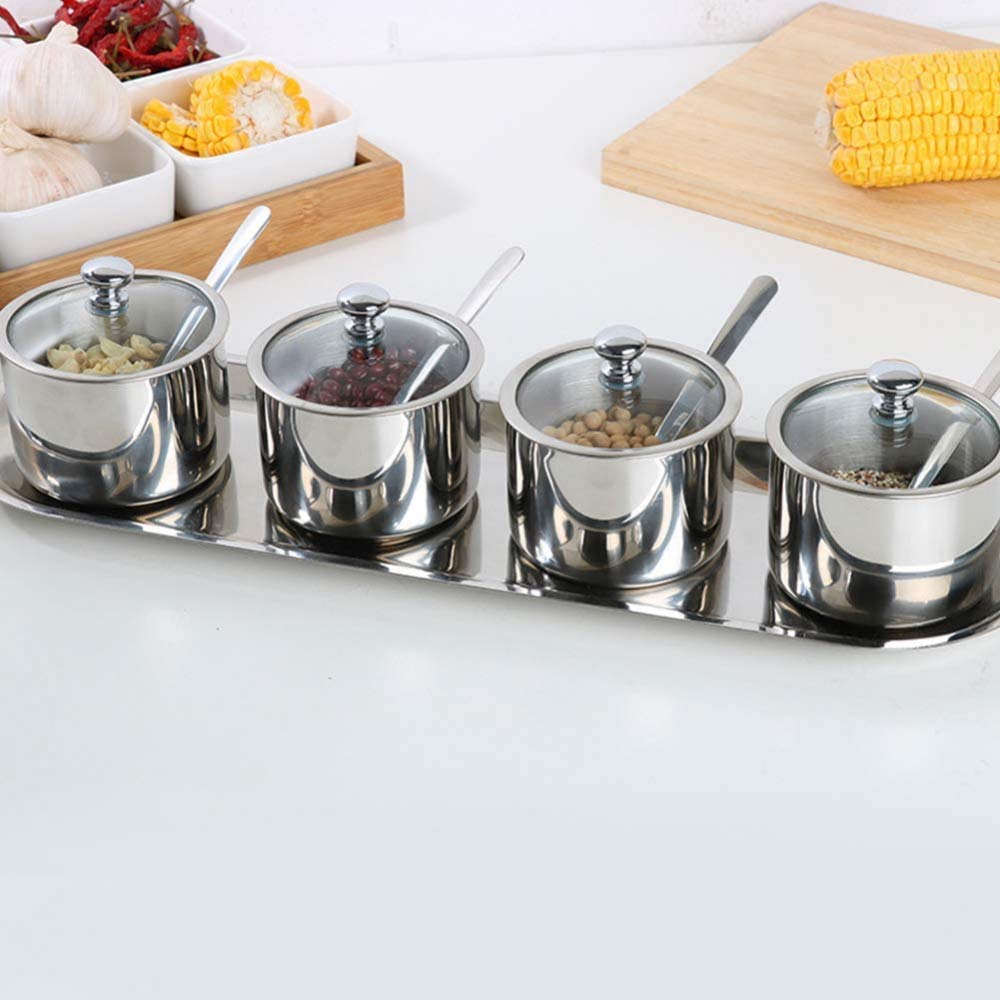 barattoli di sapore, Set di 3 contenitori for condimenti in acciaio inossidabile con(4 Jars)