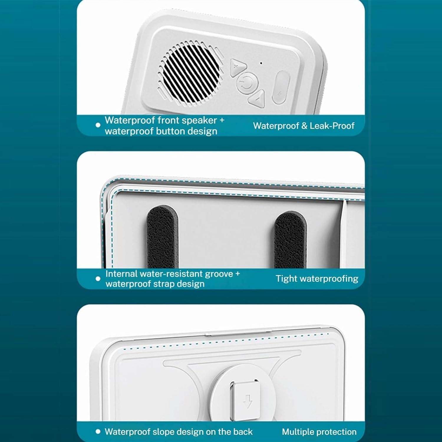 Waterproof Shower Phone Holder with Bluetooth Speaker, 100% Waterproof Fog‑Resistant Bathroom Phone Case, 480° Rotatable Retractable Mount for All Phones (White)