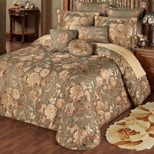 Rhapsody Floral Luxury Bedding | 3 Piece Oversized Bedspread Set: Cal King Bedspread, 2 King Shams, | California King | Sophisticated | Flower | Woven | Rich Stately Elegant | Traditional Style