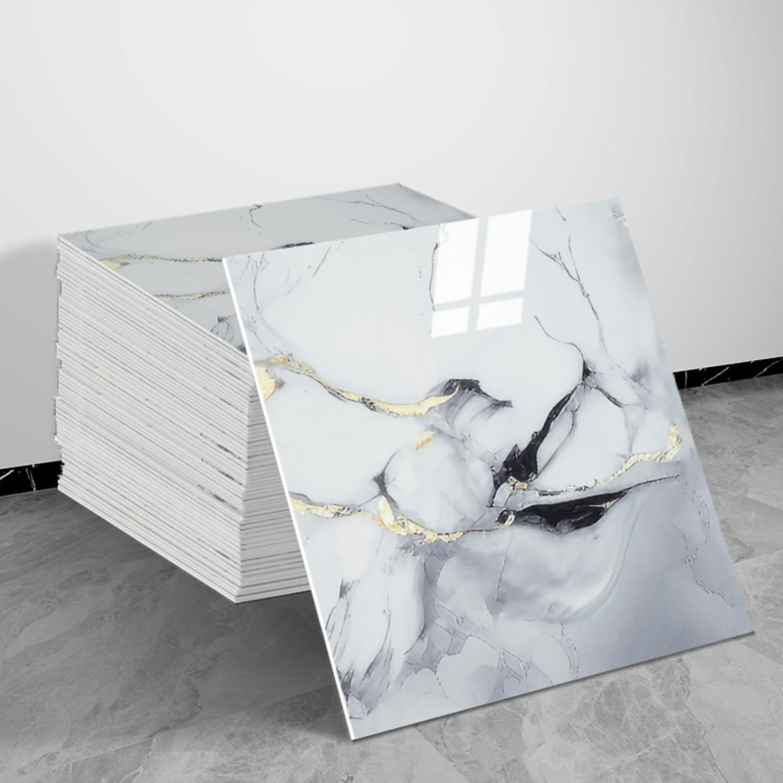Wall Tile Stickers, Marble Effect Vinyl Floor Tiles, 20pcs-30x30cm Self-Adhesive Peel & Stick Wall/Floor Stickers, Waterproof Removable Decor (20pcs-30x30cm,A010)